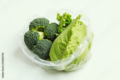  Bagged Broccoli And Cabbage Fresh Produce, Green White, Healthy Eating Packaging