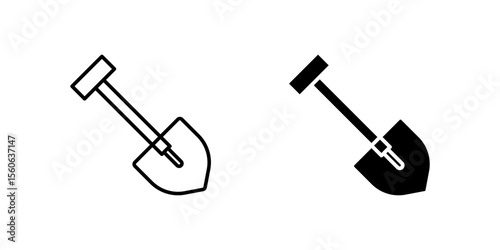 Basic shovel digging tool icon set for gardening, construction, and excavation work. Useful for outdoor labor and landscaping.