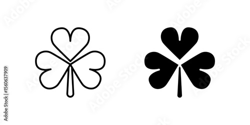 Simple three leaves clover icon set symbolizing luck, charm, and nature. Perfect for St. Patrick's Day and good fortune themes.