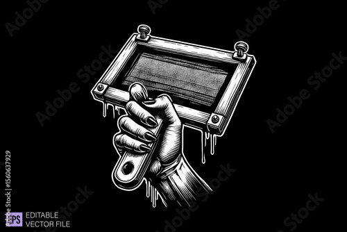 squeegee dark art scary creepy illustration engraving style tattoo vector black and white background templates