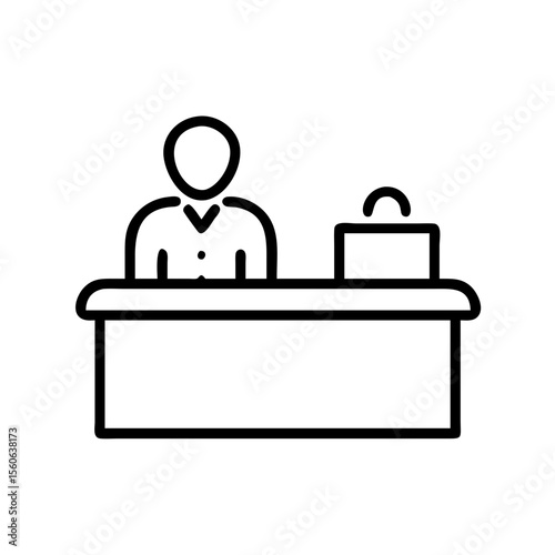 Person sitting behind front desk with a briefcase by their side  