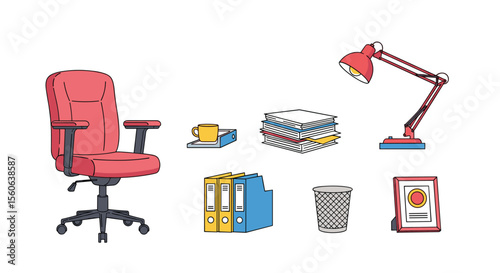 Comfortable Ergonomic Office Chair with Desk Lamp Paper Stack Stapler and Waste Bin