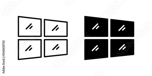 Simple window glass icon set representing cleaning, transparency, and household tasks. Useful for home maintenance and clear views.