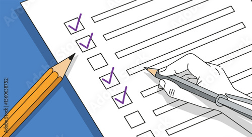 Completing a Detailed Checklist with a Pencil and Pen