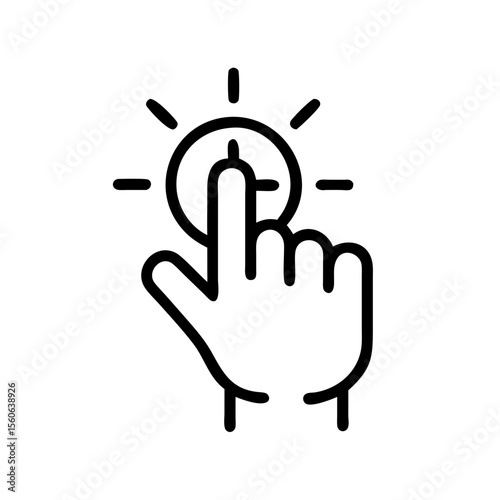 Hand pressing button icon in minimalistic black and white style  