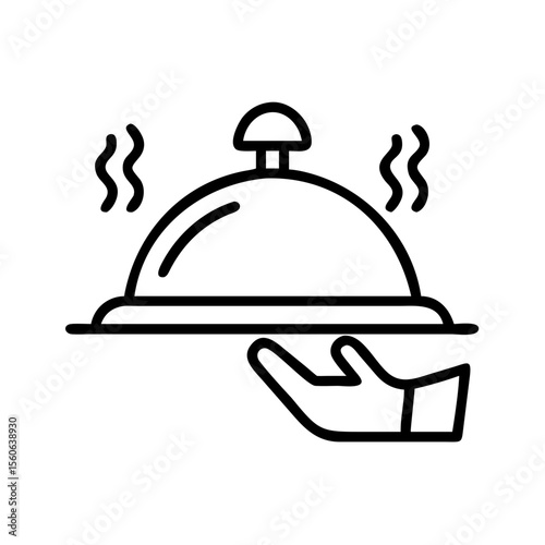Hand presenting cloche with steam rising above in restaurant setting  