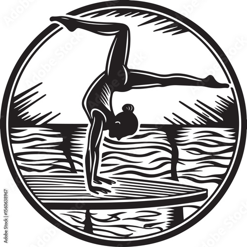 Black vector silhouette illustration of a man doing yoga exercise