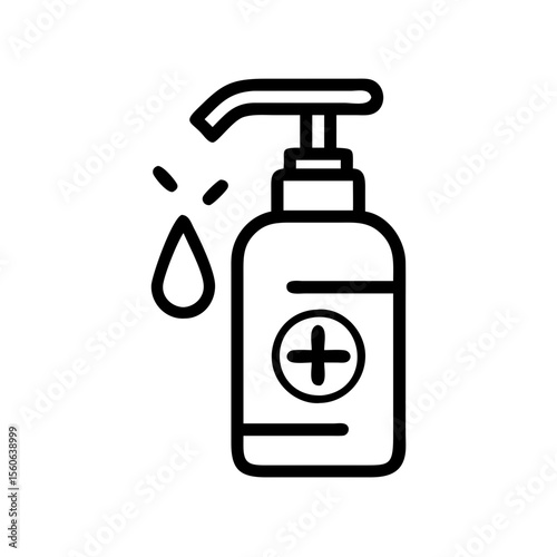 Hand sanitizer bottle with pump and drop symbolizing hygiene  