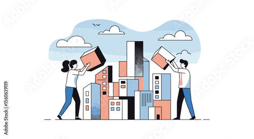 Teamwork in Construction Building a City Together People Working on Urban Development Project