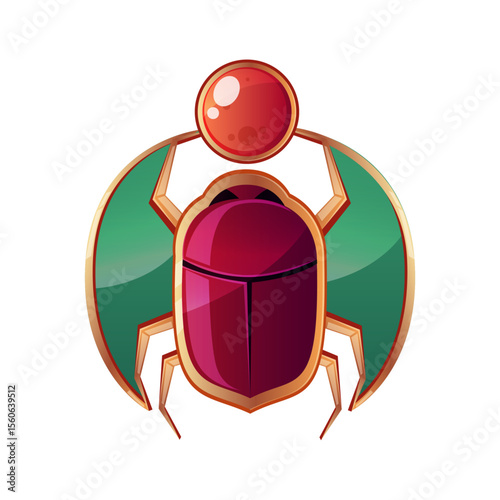 Scarabaeus Beetle in Vintage: A vividly illustrated scarab beetle, embodying ancient symbolism and rich artistic value, is presented in a stylized, vintage manner.