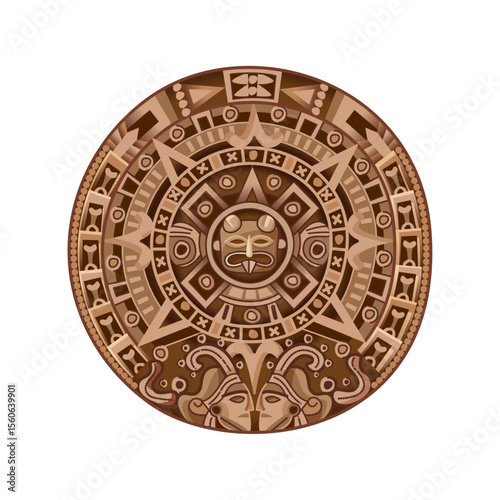Aztec Calendar Icon: An intricate, symbolic representation of the Aztec calendar, a mesmerizing spiral of history and cultural heritage, a testament to the past. 