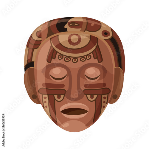 Ancient Tribal Mask: A detailed illustration of an antique tribal mask, showcasing intricate patterns and expressive features that evoke a sense of ancient cultures and rituals.