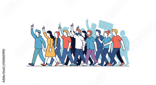Diverse group of people marching together in support of a cause