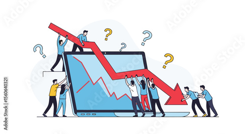 Team Members Struggle to Reverse Declining Business Performance Chart Trends