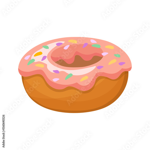 Doughnut delight: A delectable doughnut with a vibrant pink glaze and colorful sprinkles, inviting a moment of sweet indulgence and pure enjoyment.