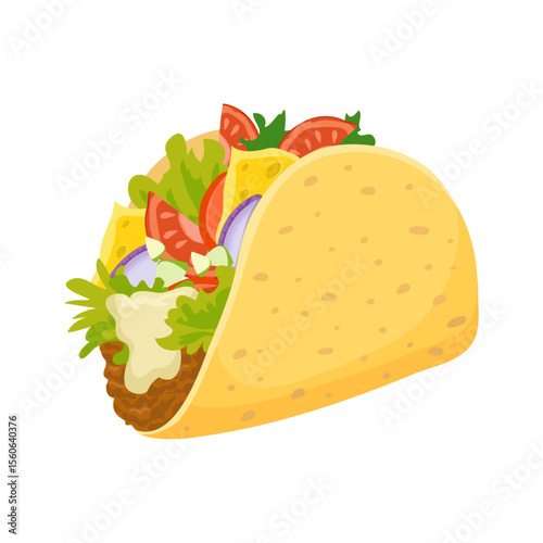 Delicious Taco Fiesta: A vibrant illustration of a tantalizing taco, overflowing with fresh ingredients, is a visual feast. This mouthwatering close-up showcases the allure of this popular snack food.