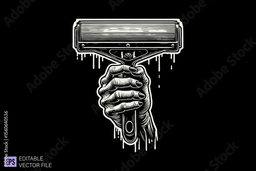 squeegee dark art scary creepy illustration engraving style tattoo vector black and white background templates