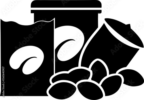 Nuts and Dry Fruits Pack Silhouette Vector Illustration