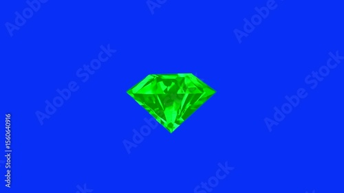 Wallpaper Mural Bright neon green gem spinning on blue screen background. Suitable for fantasy assets, game UI, chroma key magic items, and visual storytelling. Torontodigital.ca
