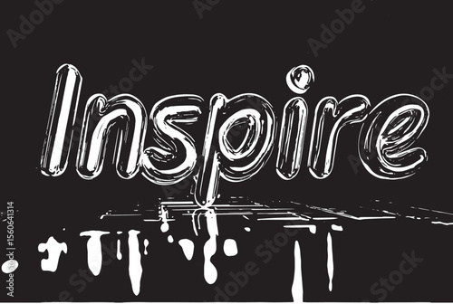 Neon Inspire word art vibrant purple blue glow futuristic digital design reflecting on grid floor