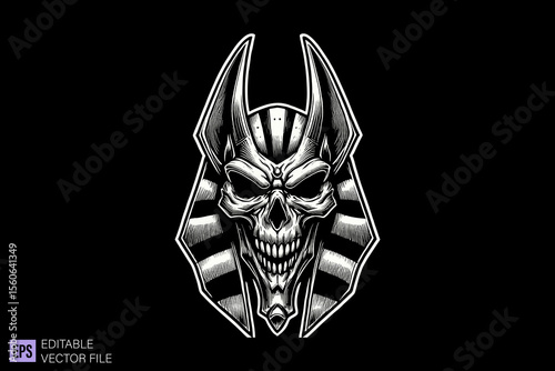 egyptian mythology creatures dark art scary creepy illustration engraving style tattoo vector black and white background templates