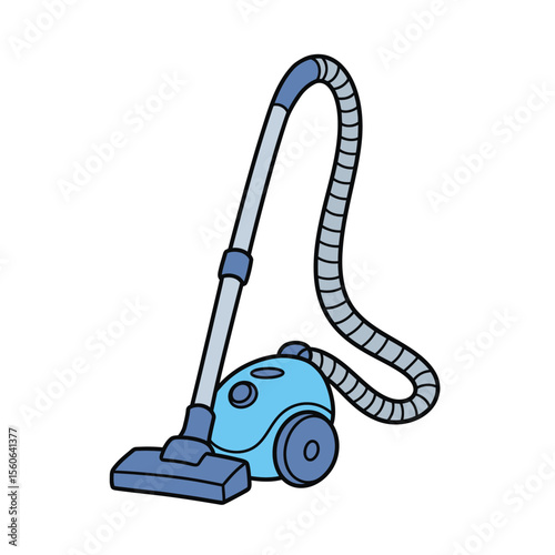 Red domestic vacuum cleaner isolated on white background for efficient home cleaning of dust and carpets