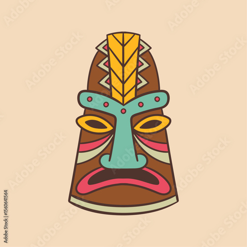 Mystical Tribal Mask: A vibrant illustration of a traditional tribal mask, adorned with intricate carvings and vivid colors, symbolizing ancient cultural rituals and heritage.