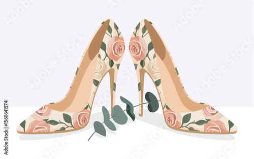 Floral High Heels Elegant Watercolor Illustration of Women's Shoes