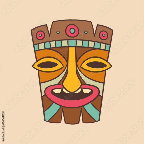 Tiki Mask: Capturing the essence of Polynesian culture, this illustration presents a vibrant tiki mask, a symbol of ancient traditions and mystique.