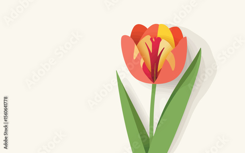Vibrant Red and Yellow Paper Art Tulip Flower Illustration