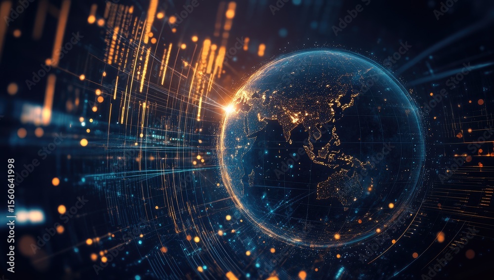 Obraz premium Earth encircled by glowing digital network