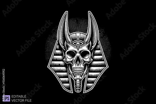 egyptian mythology creatures dark art scary creepy illustration engraving style tattoo vector black and white background templates