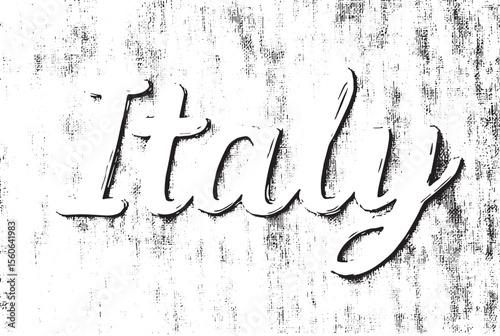 Elegant cursive Italy sign on rustic beige wood background with embossed 3D lettering effect