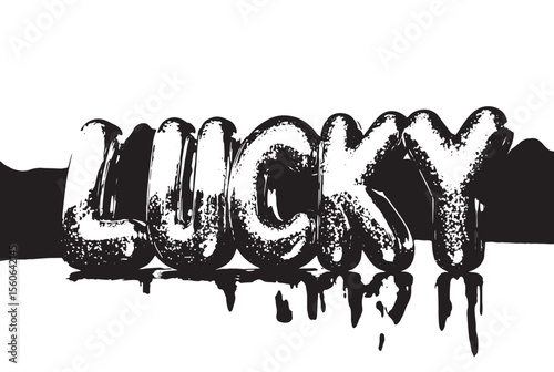 Sparkling gold and green LUCKY letters a festive design for good fortune reflecting on a shiny surface with blurred