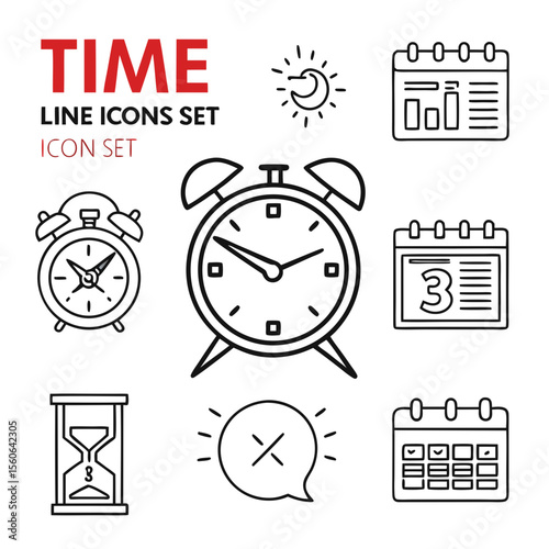 
a line art of a clock and calendar