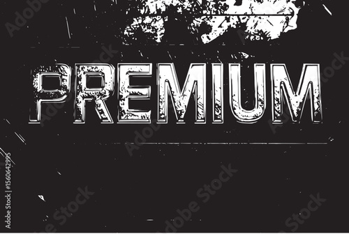 Premium quality metallic text design on dark textured background with bold 3D lettering and industrial aesthetic