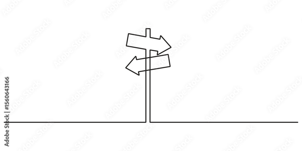 Road direction sign continuous one line drawing graphic vector illustration