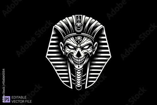 egyptian mythology dark art scary creepy illustration engraving style tattoo vector black and white background templates