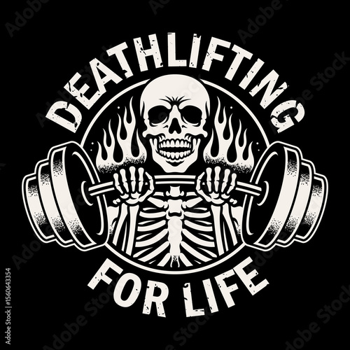 Vector illustration of a skull deadlifting. Perfect for fitness enthusiasts and workout apparel