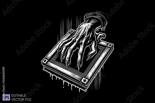 squeegee dark art scary creepy illustration engraving style tattoo vector black and white background templates