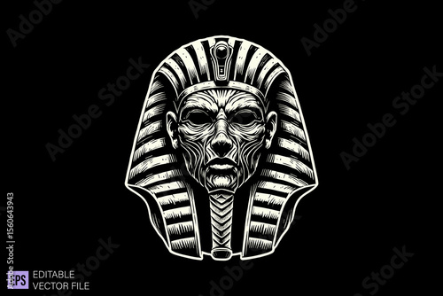 egyptian mythology dark art scary creepy illustration engraving style tattoo vector black and white background templates