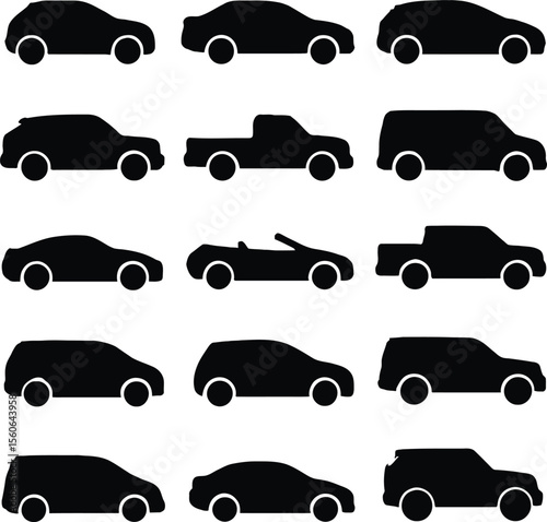 Set of Different Car Silhouettes – Vector Collection of Vehicle Shapes in Side View