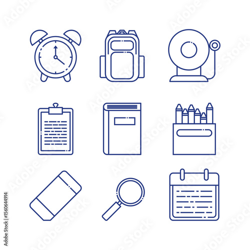 Essential School Supplies Line Icons Set