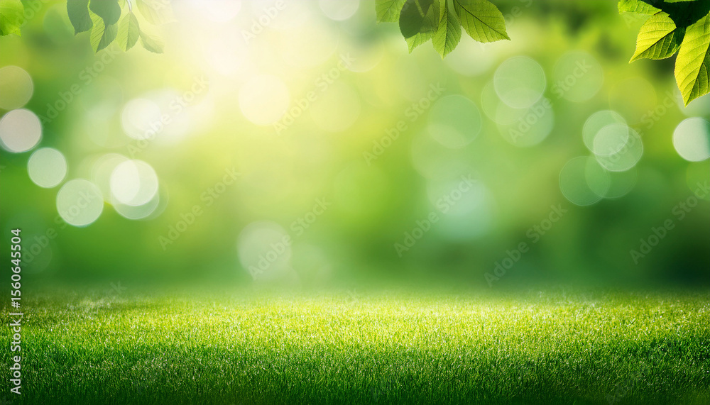 Obraz premium spring background abstract banner green blurred bokeh lights with copy space