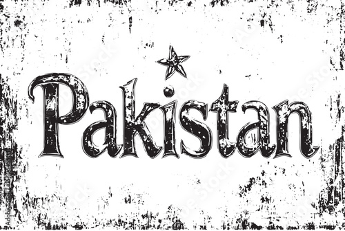 Pakistan A textured vintage design featuring the name of the country in teal set against a weathered beige background