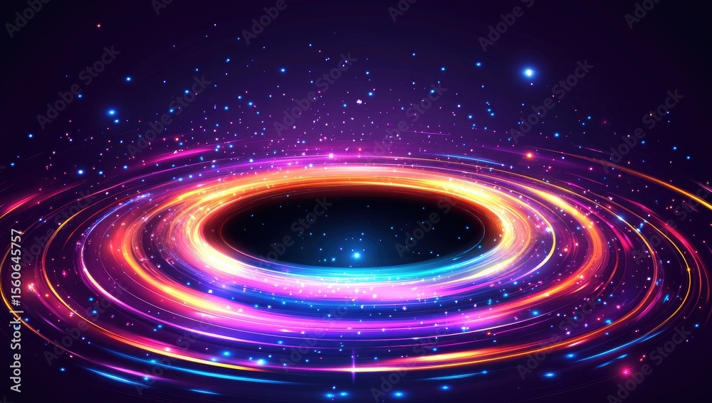 Obraz premium Abstract cosmic ring with swirling, colorful light trails and shimmering particles