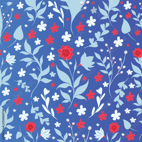 Hand-Drawn Floral Pattern with Flowers and Leaves