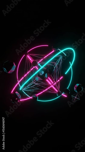 Neon glow geometric shapes in abstract digital art design