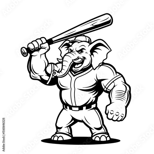 Muscular Elephant Baseball Player Illustration