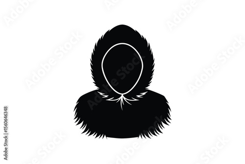 Silhouette art illustration of an Inuit fur hood with thick trim.eps